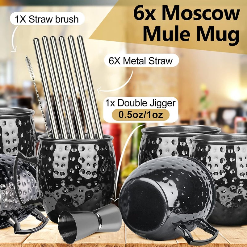 LINALL Moscow Mule Mugs- Set of 6 Gunmetal Black Plated 18oz Stainless Steel Mug Double Jigger Chilled Drink Cocktail Mug (6pcs) - Image 2