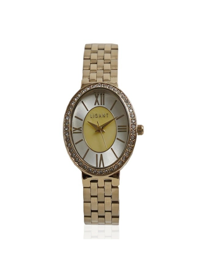 LIGANT Luxury Women's Stainless Steel Watch in Gold - Elegant Modern Design - Rust Resistant Metallic Wristwatch for Events & Daily Wear - Image 1