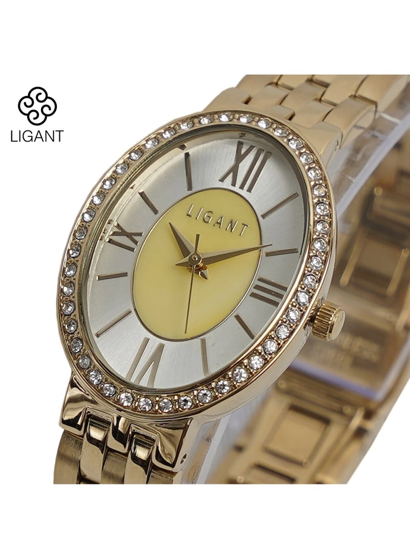 LIGANT Luxury Women's Stainless Steel Watch in Gold - Elegant Modern Design - Rust Resistant Metallic Wristwatch for Events & Daily Wear - Image 2