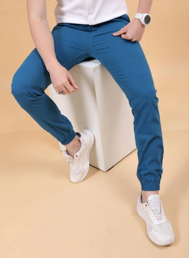 Men Slim Fit Solid Mid-Rise Elasticated Linen Jogger Trouser