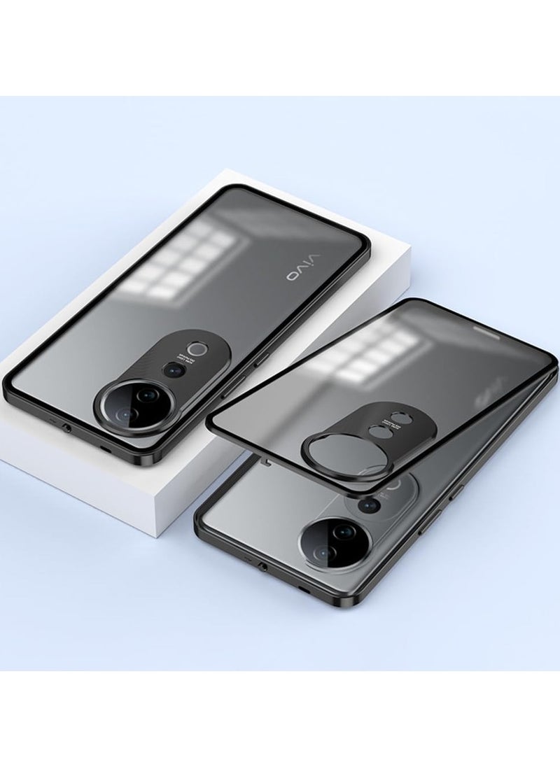 General - Case Compatible with VIVO V40 Pro, Magnetic Metal Frame+Matte Translucent Tempered Glass Back, Non Slip Shockproof Case with Camera Protector - Image 1