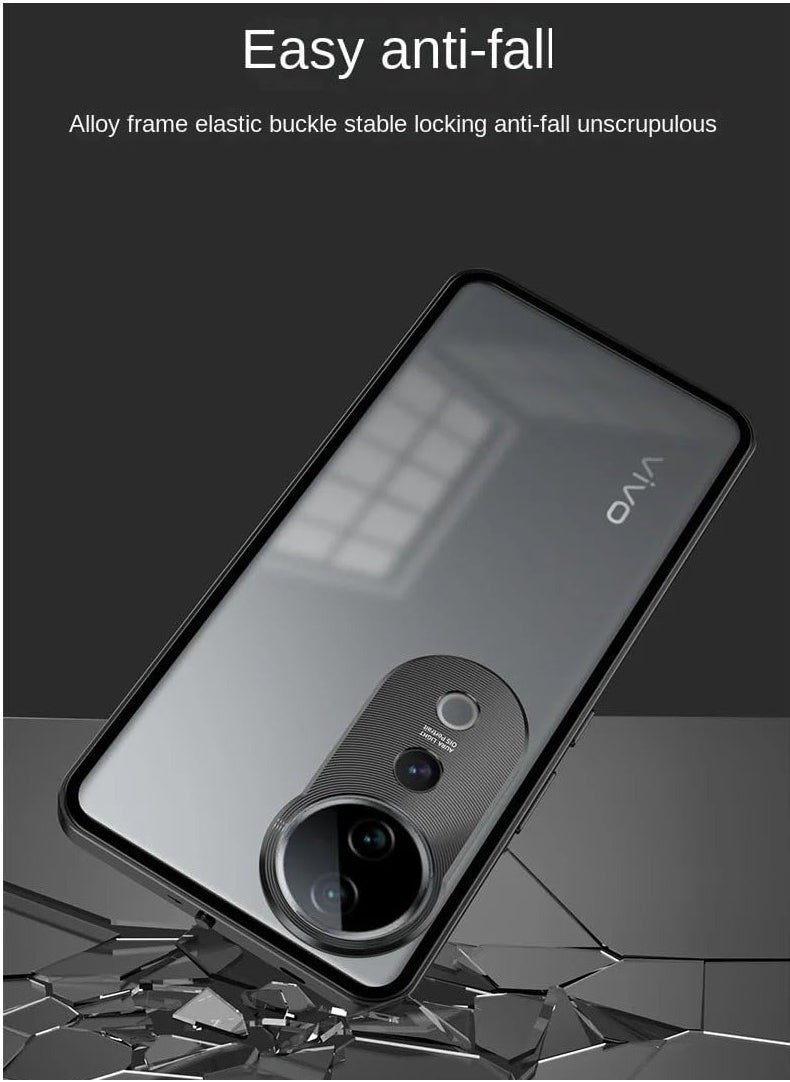 General - Case Compatible with VIVO V40 Pro, Magnetic Metal Frame+Matte Translucent Tempered Glass Back, Non Slip Shockproof Case with Camera Protector - Image 1