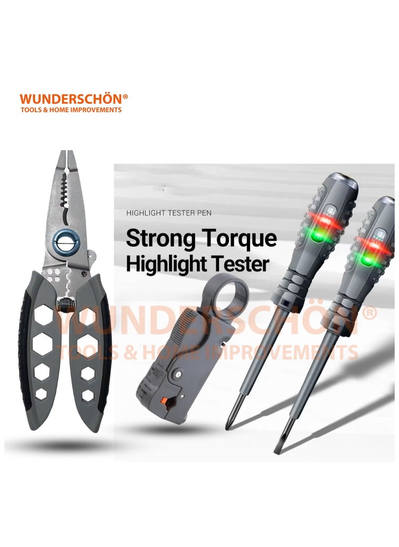 WUNEDRSCHÖN | 5 Piece Electrician Tool Set Multifunctional Wire Stripper-Cutter , Mini Wire Stripper and Allen Key, Two Tester Screwdrivers (5) - pzsku/Z42A59CD2E28E0CBB9E53Z/45/_/1738576236/e81bd63f-1071-4f87-bd7b-46017e7399b3