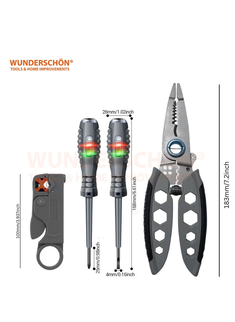 WUNEDRSCHÖN | 5 Piece Electrician Tool Set Multifunctional Wire Stripper-Cutter , Mini Wire Stripper and Allen Key, Two Tester Screwdrivers (5) - pzsku/Z42A59CD2E28E0CBB9E53Z/45/_/1738576252/b769d102-b26c-44f7-b00c-1dc773c27918