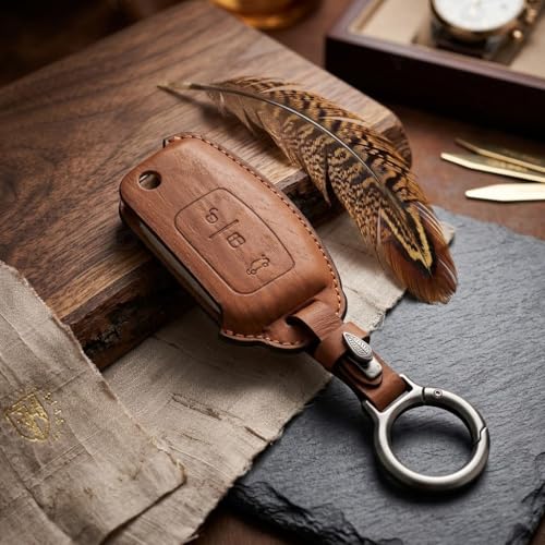 Coll of Fest Wooden PU Leather Key Cover Compatible with Ford Fiesta Figo Old Ecosport Flip Key 3 Button Smart Key Stylish Wooden Texture & Durable Premium PU Leather Protection - Image 3