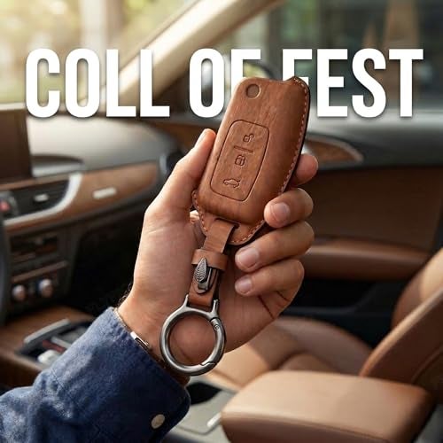 Coll of Fest Wooden PU Leather Key Cover Compatible with Ford Fiesta Figo Old Ecosport Flip Key 3 Button Smart Key Stylish Wooden Texture & Durable Premium PU Leather Protection - Image 5