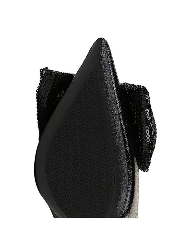 BIGTREE Women's Closed Pointed Toe Stiletto Pump Sequin Bowknot Decoration High Heels Black 10 CM  - Image 5