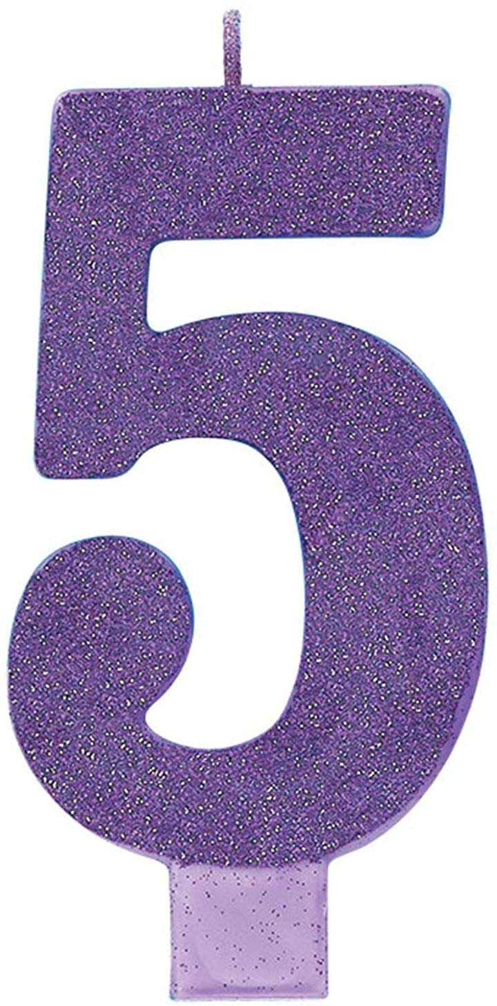 Amscan 5 Large Glitter Birthday Candle Purple Party Supply 1 piece