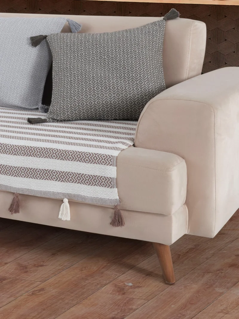 Lux Touch Liva Pompom Coffee Sofa Cover 115 x 200 cm Sofa Divan Sofa Bed Armchair Cover Shawl with Tassels