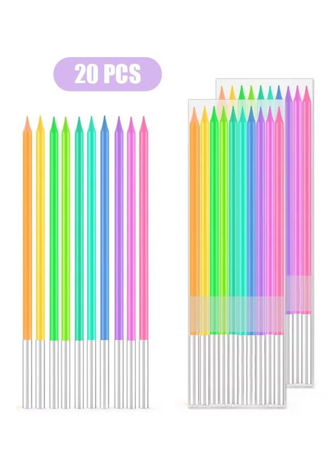 بيوند مجموعة من 20 شمعة عيد ميلاد، شموع كعكة طويلة ورفيعة، شموع كب كيك لعيد الميلاد وحفلات الزفاف وحفلات الحظ (ملونة)