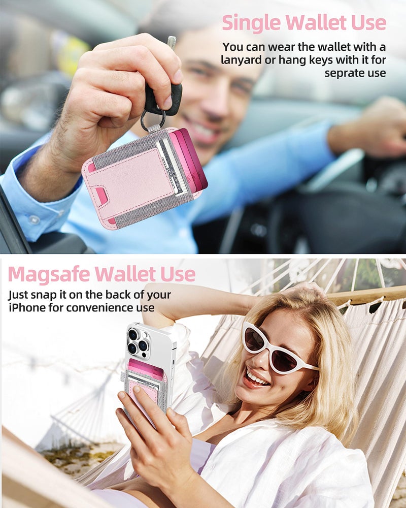 ExtreLife For Magsafe Wallet, Strongest Magnetic Wallet for iPhone 17/16/15/14/13/12 Series, for Magsafe Card Holder with 2 Card Slots, Magnetic Card Holder, RFID Blocking, Vegan Leather, Fit 7 Cards, Pink - Image 4