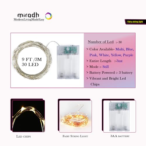 MIRADH 10 Feet 30 Led Fairy Lights Battery Powered Waterproof Copper Wire Twinkle String Lights -Purple (Still) - Image 2