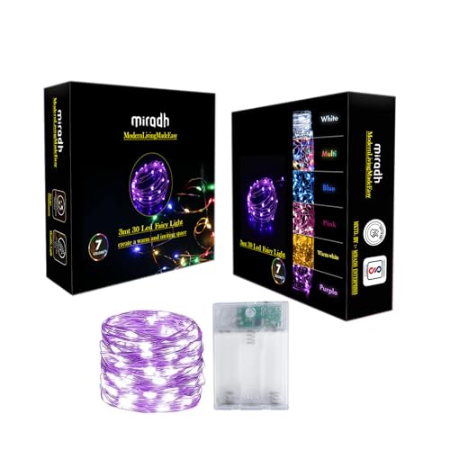 MIRADH 10 Feet 30 Led Fairy Lights Battery Powered Waterproof Copper Wire Twinkle String Lights -Purple (Still) - Image 1