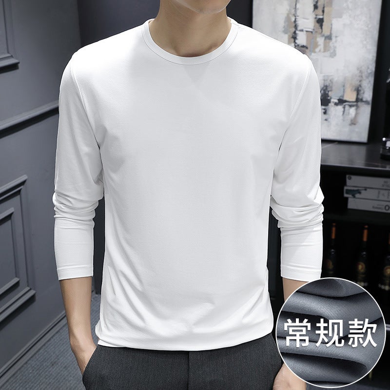 Skin-Friendly Modal Long-Sleeved T-Shirt Men'S Base Shirt Solid Color White Inner Autumn Jacket Black And White - Image 2