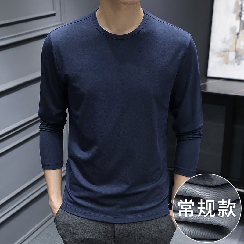 Skin-Friendly Modal Long-Sleeved T-Shirt Men'S Base Shirt Solid Color White Inner Autumn Jacket Black And White - Image 1