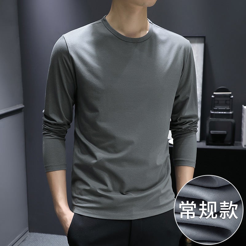 Skin-Friendly Modal Long-Sleeved T-Shirt Men'S Base Shirt Solid Color White Inner Autumn Jacket Black And White - Image 4
