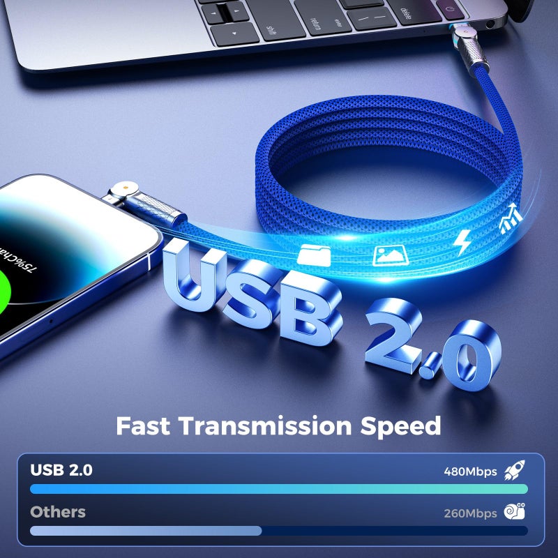 PINGXIN USB C to USB C Cable 10FT 240W, 180Â°Rotating USB C Cable Braided Type C Charger Cable Fast Charge for iPhone 17/16Pro 17/16Plus 17/16ProMax,MacBook Air,iPad Pro,Pixel,Samsung Galaxy S23/S24Ultra-Blue - Image 3