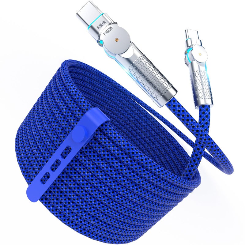 PINGXIN USB C to USB C Cable 10FT 240W, 180Â°Rotating USB C Cable Braided Type C Charger Cable Fast Charge for iPhone 17/16Pro 17/16Plus 17/16ProMax,MacBook Air,iPad Pro,Pixel,Samsung Galaxy S23/S24Ultra-Blue - Image 1