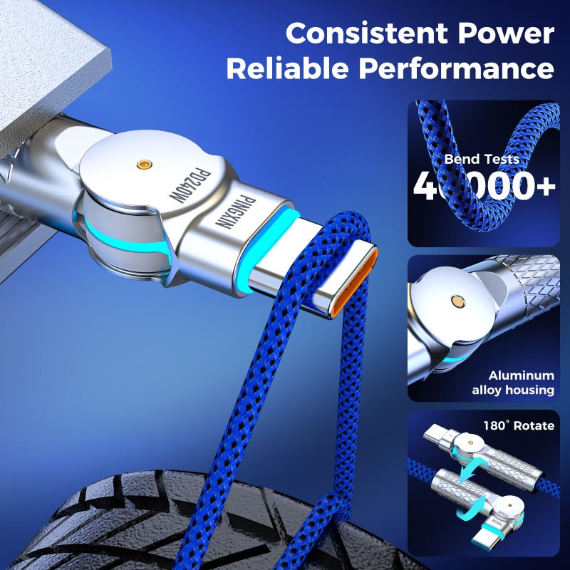 PINGXIN USB C to USB C Cable 10FT 240W, 180Â°Rotating USB C Cable Braided Type C Charger Cable Fast Charge for iPhone 17/16Pro 17/16Plus 17/16ProMax,MacBook Air,iPad Pro,Pixel,Samsung Galaxy S23/S24Ultra-Blue - Image 5