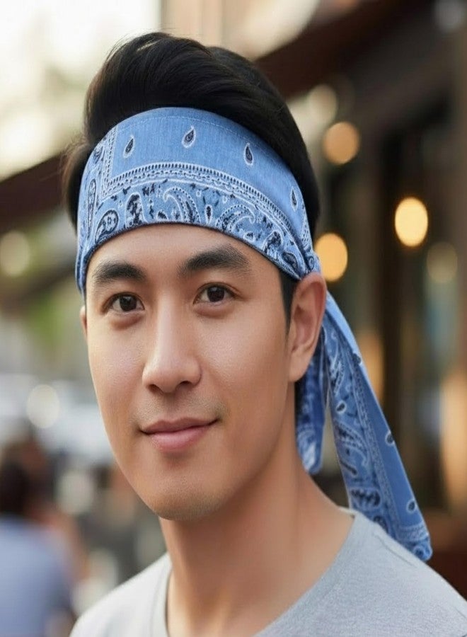 Future Tabs Sweat Sweatband Headband Men, Ninja Headbands, Sports Head Tie, Mens Paisley Headband Long Hair, Athletic Head Band Blue - Image 1