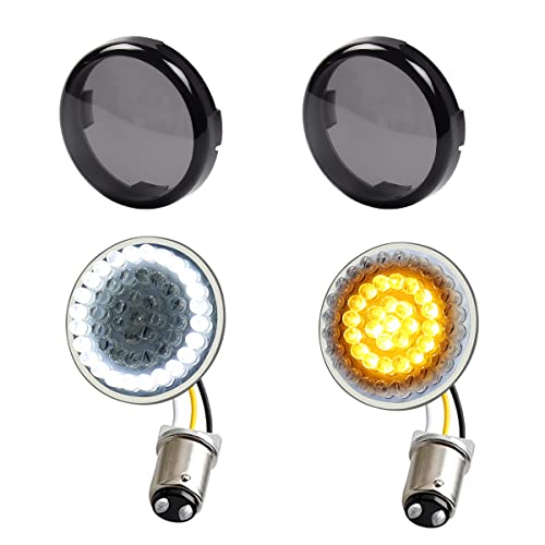 MotoParAcc 1157 Front LED Turn Signal Lights, 2 Inch Bullet Running Light with Smoked Lens Cover for Harley Sporster 1200, Dyna, Road King, Street Glide, Softail 2020 - Image 1