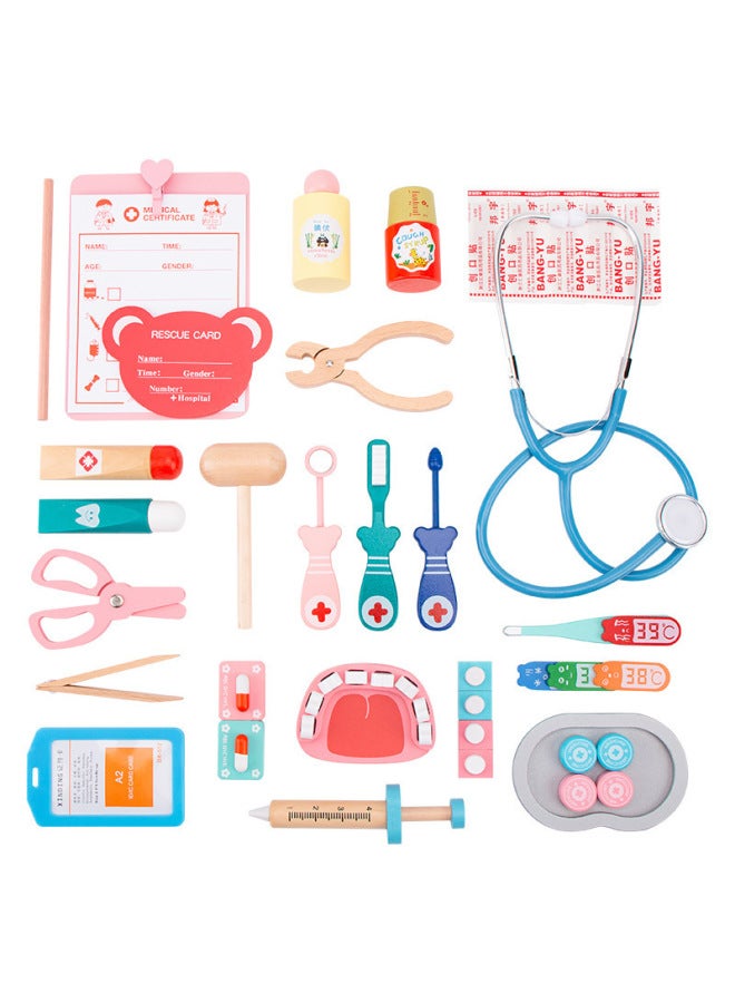 Children's Doctor Toy Suit Nurse Injection Tool Wooden Simulation Medicine Box Boys And Girls Baby Play House-Color:PF-White C + Drip + Pink Clothes-TL - Image 4