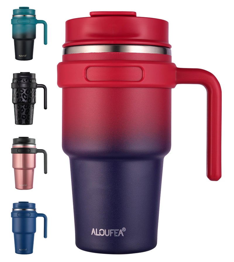 ALOUFEA 20 oz Insulated Coffee Mug Tumbler with Handle Stainless Steel Travel Mug Tumbler with Lid and StrawDouble Wall Vacuum Leak Proof Ice Coffee Thermal Cup Dark Rainbow