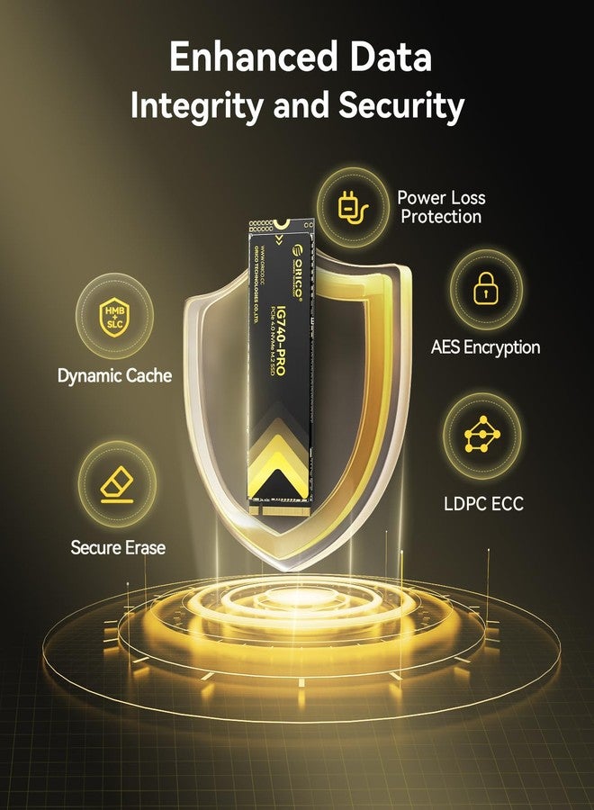 أوريكو قرص صلب صناعي ORICO SSD M.2 NVMe SSD سعة 1 تيرابايت، محرك PCIe 4.0 بسرعة قراءة 7100 ميجابايت/ثانية، TLC NAND، أمان بيانات متقدم ومبدد حراري مبتكر، لأجهزة الكمبيوتر الصناعية والكمبيوتر المحمول الشخصي وPS5 - IG740PRO - Image 5