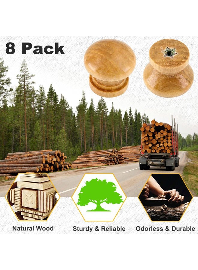 Luomorgo 8 Pcs Natural Wood Dresser Knobs, Round Wooden Cabinet Knobs, Mushroom Drawer Knobs Pulls for Cabinets, Cupboard (1" Diameter, 7/8" Height) - Image 3