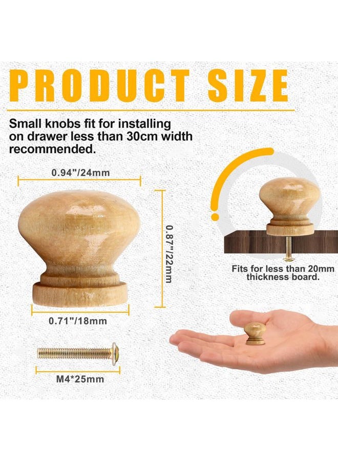Luomorgo 8 Pcs Natural Wood Dresser Knobs, Round Wooden Cabinet Knobs, Mushroom Drawer Knobs Pulls for Cabinets, Cupboard (1" Diameter, 7/8" Height) - Image 2