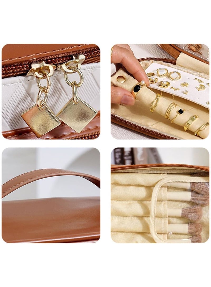 SOLARAE Makeup Bag, Jewelry Bag, 2 In 1 Travel Makeup Organizer, Medium Makeup Organizer Case,Make up Brushes Toiletry Digital Accessories Bag, for Girls Traveling - Image 4