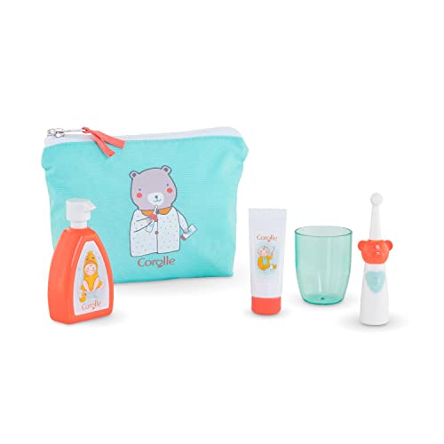 Corolle Baby Doll Care Pouch and Accessories Set  Includes Storage Bag Drinking Cup Pretend Electric Toothbrush Toothpaste and Pump Bottle for use with12 14 and 17 Dolls 141310 - Image 1