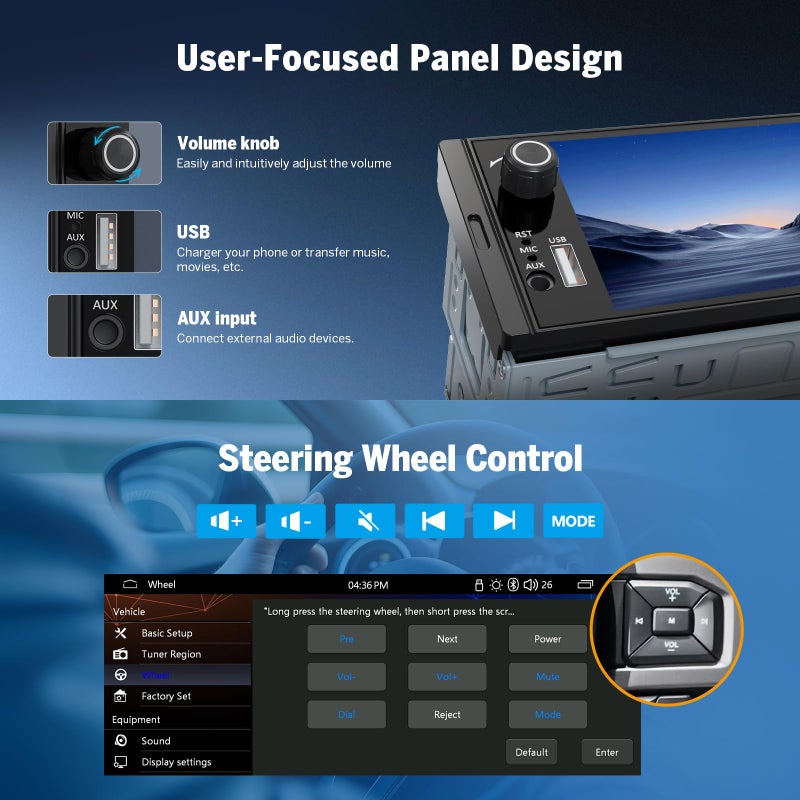 Eonon 6.36" Single DIN Car Stereo â€“ Wireless CarPlay & Android Auto, IPS Touchscreen (1280x480), ST TDA7851 Amp, Backup Camera, Steering Control,Bluetooth 5.3-X3U - Image 5