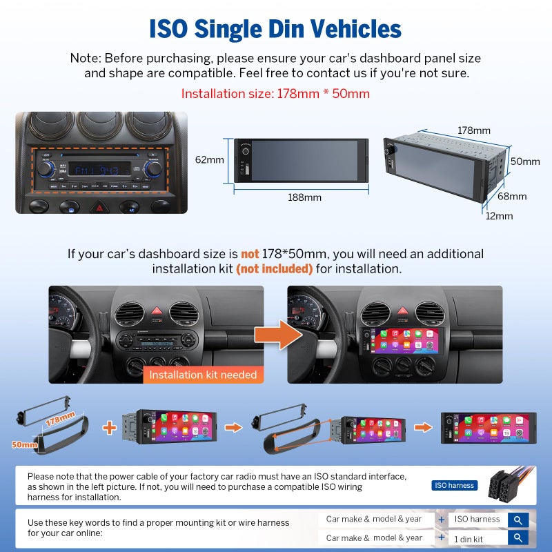 Eonon 6.36" Single DIN Car Stereo â€“ Wireless CarPlay & Android Auto, IPS Touchscreen (1280x480), ST TDA7851 Amp, Backup Camera, Steering Control,Bluetooth 5.3-X3U - Image 4