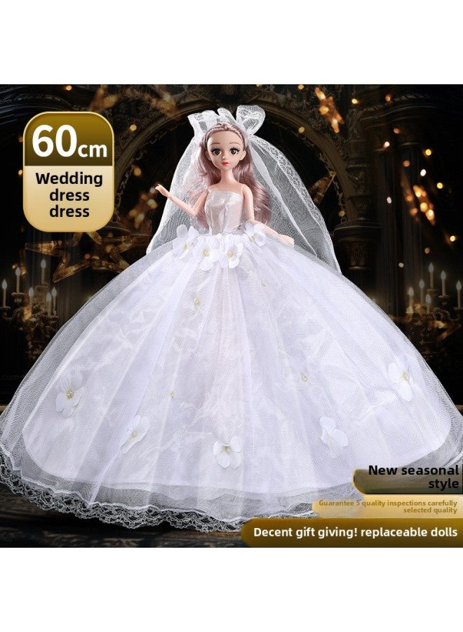 Style One Barbie Doll 60cm Long Trailing Wedding Princess Big Gift Box Children Girl Gift Toy-Color:White-Height:Trailing Length 60cm
