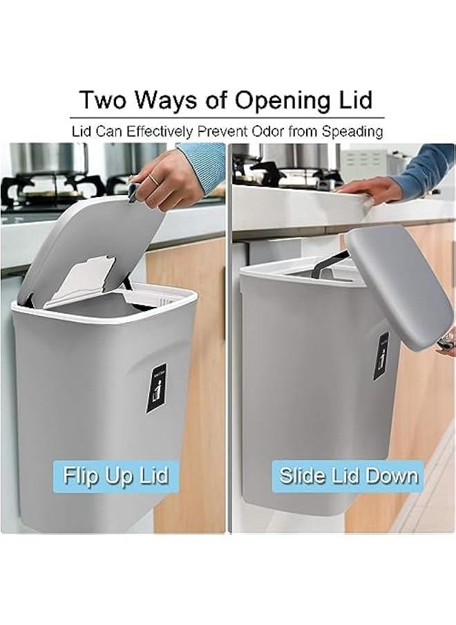 HOOKOR Durku Kitchen Compost Bin,2.4 Gallon Hanging Small Trash Can with Lid for Kitchen Cabinet Door, Under Sink Garbage Can for Bathroom, Wall Mounted Counter Waste Compost Bin (Grey)  - Image 4