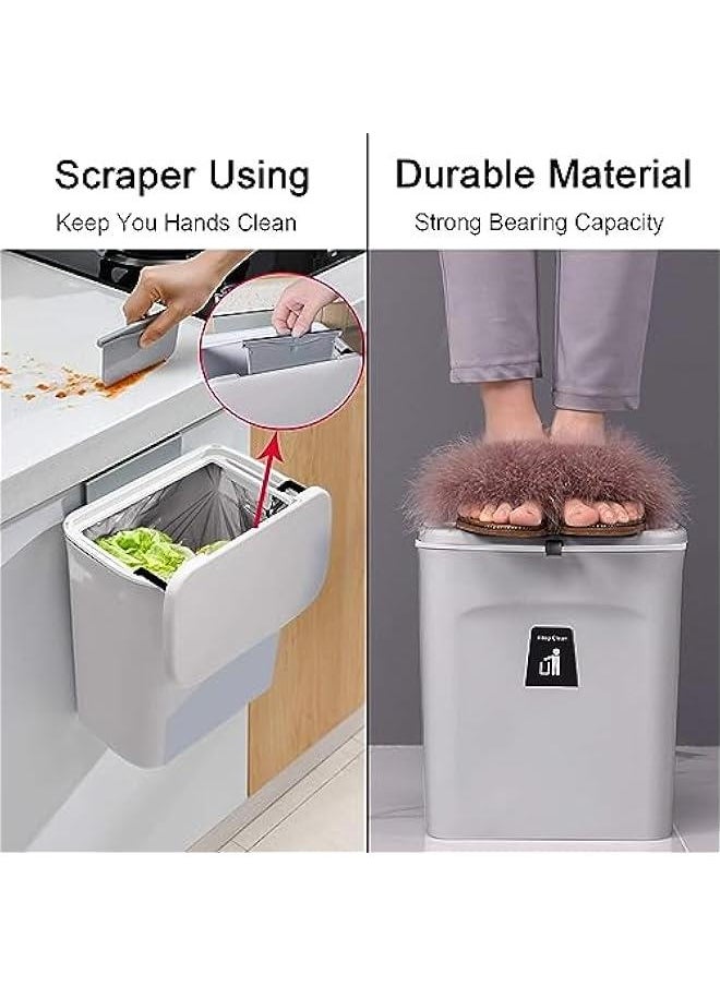 HOOKOR Durku Kitchen Compost Bin,2.4 Gallon Hanging Small Trash Can with Lid for Kitchen Cabinet Door, Under Sink Garbage Can for Bathroom, Wall Mounted Counter Waste Compost Bin (Grey)  - Image 5
