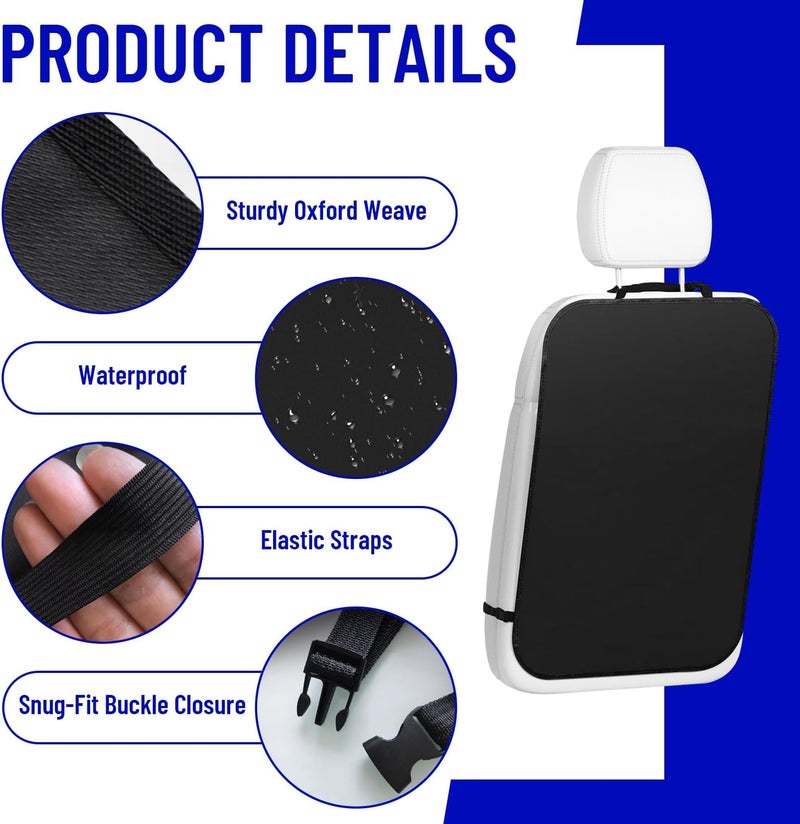 Azushwer 2 Pcs Kick Mats Back Seat Protector - Universal Waterproof Oxford Fabric Cover for Car Seats (Black) - Image 3
