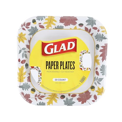 Glad Square Disposable Paper Plates Falling Foliage Pattern Strong Sturdy Soak Proof and Microwavable Decorative Plates for Dinner and Everyday Use 10 Inch 20 Count - Image 2
