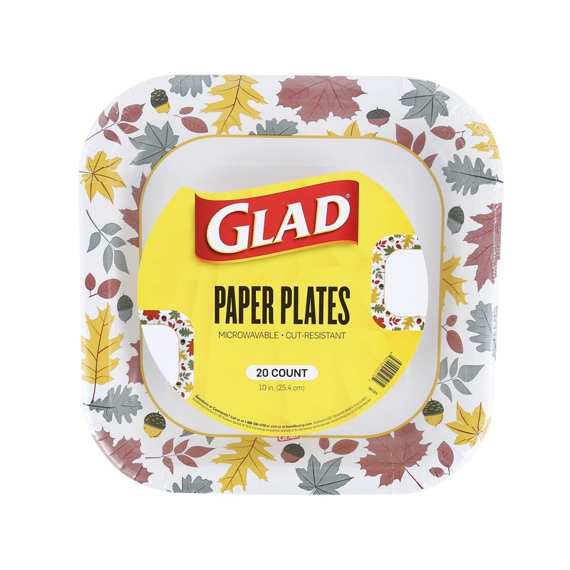 Glad Square Disposable Paper Plates Falling Foliage Pattern Strong Sturdy Soak Proof and Microwavable Decorative Plates for Dinner and Everyday Use 10 Inch 20 Count - Image 3
