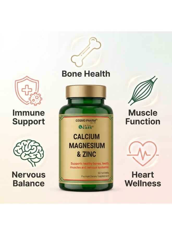 Cosmo Pharm Calcium Magnesium & Zinc | Supports Strong Bones, Muscles & the Nervous System | 90 Tablets - Image 3