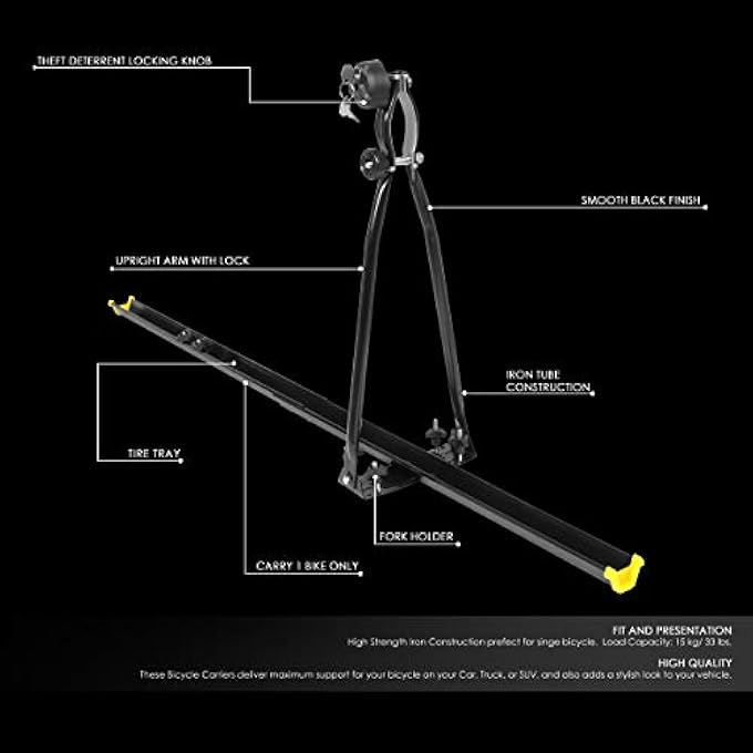 rayihni DNA Motoring XY-6010-BK Universal Heavy Duty Iron Car Roof Top Upright Bicycle Mount Rack w/Key & Lock - Image 2
