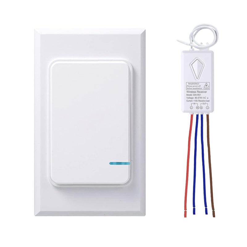 Thinkbee Wireless Light Switch and Receiver Kit, Mini Remote Control Switch with Wall Plate for Ceiling Lights, Lamps, Lighting Fixture, No Wiring No WiFi Needed, Outdoor 1969ft Indoor 328ft RF Range - Image 1