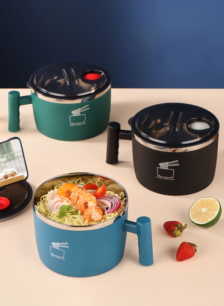 Instant noodle bowl, Stainless Steel Bowl With Lid For Instant Noodles Sealed And Portable Drain Bowl For Kitchen Utensils Instant Noodle Partner(Green) - Image 3