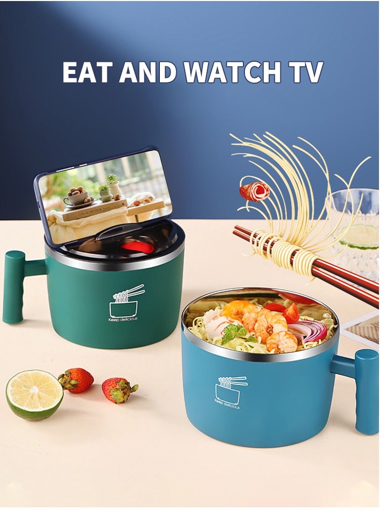 Instant noodle bowl, Stainless Steel Bowl With Lid For Instant Noodles Sealed And Portable Drain Bowl For Kitchen Utensils Instant Noodle Partner(Green) - Image 2