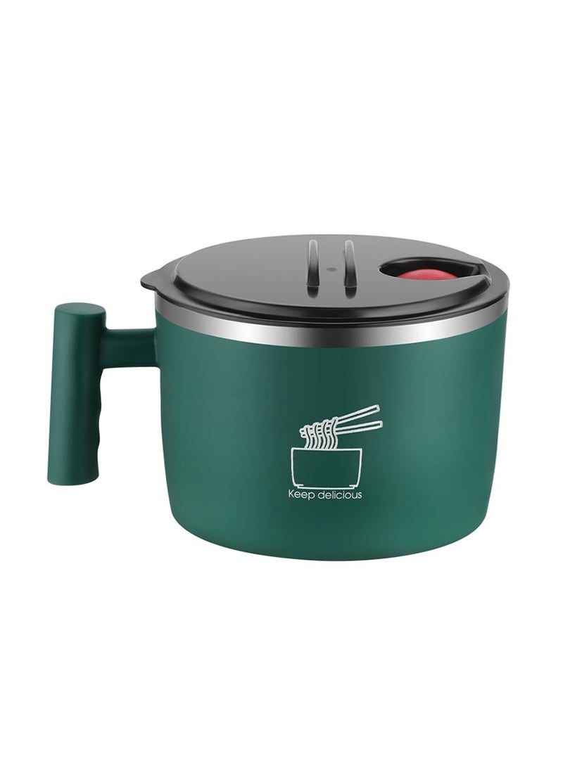 Instant noodle bowl, Stainless Steel Bowl With Lid For Instant Noodles Sealed And Portable Drain Bowl For Kitchen Utensils Instant Noodle Partner(Green) - Image 1