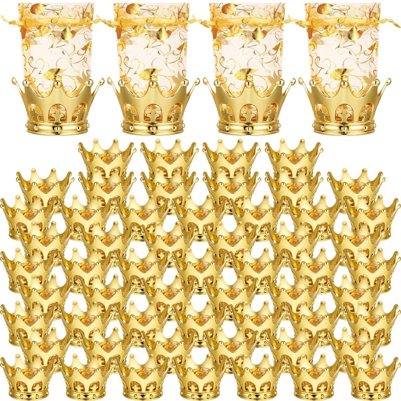 Jetec Gold Fillable Crown Goblet with Pouch for Candy Chocolate Cake Dessert Storage Decoration for Wedding Birthday Party60 Pieces