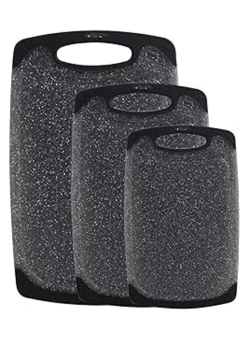 TEGRILO 3-Piece Black Plastic Chopping Board Set BPA Free Non-Slip Handle Dishwasher Safe with Juice Grooves for Meat Vegetables Fruits Garlic Ginger - Image 1