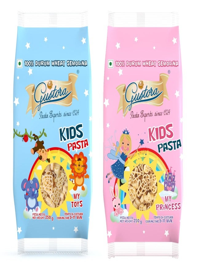 Gustora Kids Pasta Combo I Combo Pack of My Princess and My Toys Pasta I Made of 100% Durum Wheat Semolina I Vegetarian I Rich in Protein & Fibre I Zero cholesterol (250g X 2) - Image 1