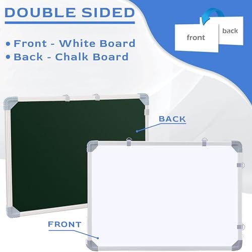 Eduway 2x2 Feet Kunj Non-Magnetic Double-Sided White Board and Chalkboard Combo with 1 Marker and 1 Duster | Ideal Use for Home, Office, with Sliding Hanging Clips, Robust Aluminum Frame (59x59 Cms) - Image 3